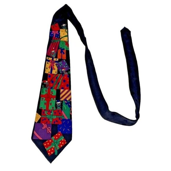 100% Silk Made in Korea Addiction Christmas Gifts Cartoon Mice Festive Neck Tie - Picture 1 of 5